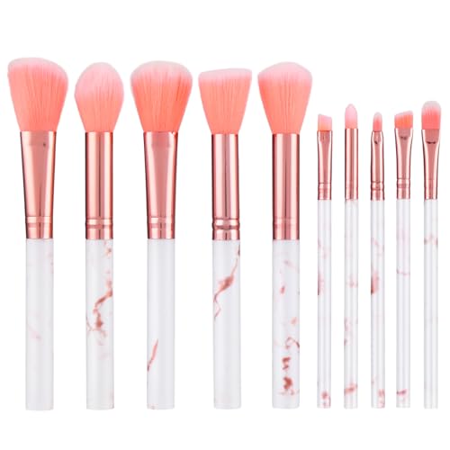 WLLHYF 10-teiliges Marmor-Make-up-Pinsel-Set Weiche Premium-Rosaborsten ästhetisches Gesichtspinsel-Werkzeug für Foundation Kontur Concealer Eyeliner Augenbrauen Professionelle Kosmetikpinsel von WLLHYF