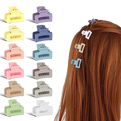 WLLHYF 12 Stück kleine, langlebige Mini-Haarklammern, rutschfeste Backenklammern mehrfarbige 90er-Jahre-Haar-Accessoires für Frauen, dünnes dickes lockiges Haar für Mädchen Studenten(Mehrfarbig Matt) von WLLHYF