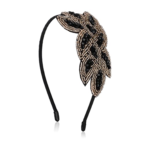 WLLHYF 1920er Jahre Stirnbänder für Frauen Vintage Kopfschmuck Kristall Haarband Strass Flapper 20er Elegantes Haar Valentinstag Accessoire Flapper Stirnband für Mädchen Kostüm Party (Schwarz Gold) von WLLHYF