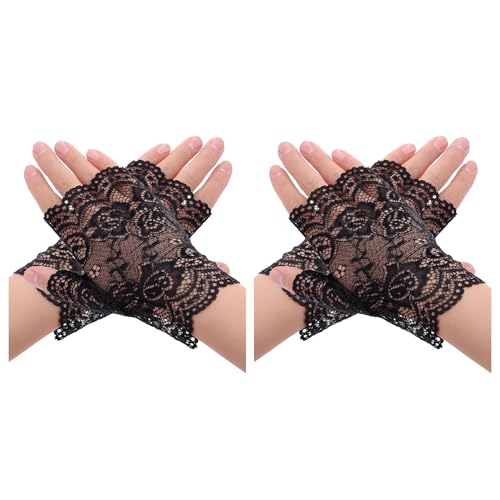 WLLHYF 2 Paar Kurze Spitzenhandschuhe für Damen, Fingerlose Brauthandschuhe 1920er-Jahre-Teeparty-Handschuh Eleganter Kurzer Spitzenhandschuh Sonnenschutz Braut-Blumenkostüm Halloween-Zubehör von WLLHYF