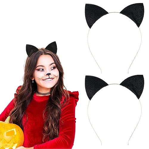 WLLHYF 2 Pcs Glitter Katze Ohren Stirnbänder, Halloween Katzen Ohr Haar Reifen Spangen Niedlicher Ohr-Kopfschmuck für Frauen Mädchen Halloween Kostüm Party Cosplay von WLLHYF