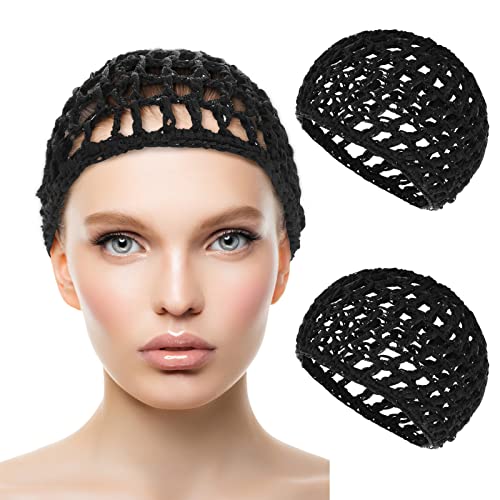 WLLHYF 2 STÜCKE Haarnetze Mütze Schlafen Haarnetz Snoods Wrap Bonnets Lange Gerade Locken Perücke Kopfschutz Schwarz Mesh Wrapping Häkelwelle Kochmützen Dutt Lift Strap Weben Nähen Für Frauen Ballett von WLLHYF