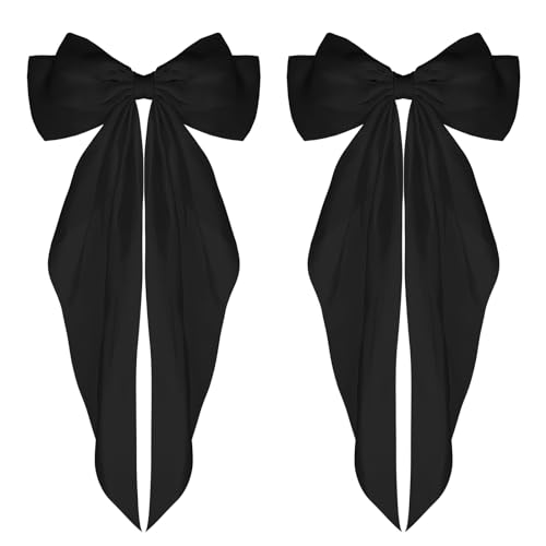 WLLHYF 2 Stück Haarspangen mit großer Schleife weicher seidiger Satin-Haarspange langer Schwanz französisches Band Haarnadeln 90er-Jahre Bowknot-Clips für Party Weihnachten Frauen (Schwarz) von WLLHYF