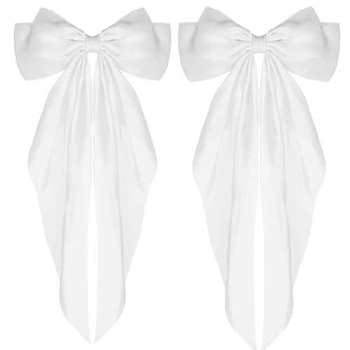 WLLHYF 2 Stück Haarspangen mit großer Schleife weicher seidiger Satin-Haarspange langer Schwanz französisches Band Haarnadeln 90er-Jahre Bowknot-Clips für Party Weihnachten Frauen (Weiß) von WLLHYF