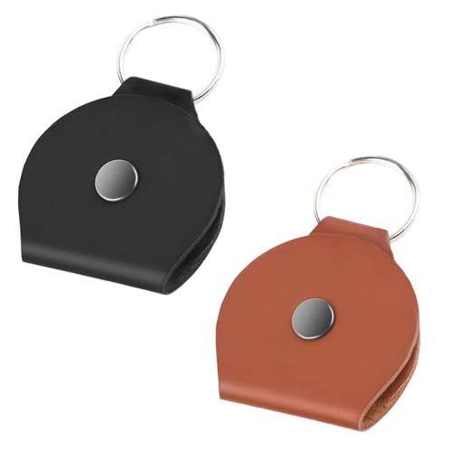 WLLHYF 2 Stück Leder-Schlüsselanhänger-Ringhalter, schlanke Schmuck-Reisetasche Hochzeit Verlobung Zeremonie Ringaufbewahrung Ohrhaken Flache Hülle kleine Münztasche (Braun+Schwarz) von WLLHYF