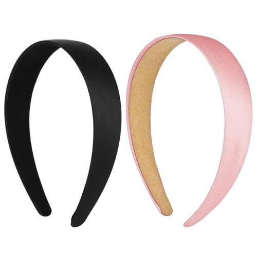 WLLHYF 2 Stück Satin-Stirnbänder 2,5 cm breit hartes Kopfband modisches solides Stirnband rutschfest einfarbig Haarbänder DIY-Haarschmuck für Frauen Mädchen Halloween Weihnachten (Schwarz+Rosa) von WLLHYF