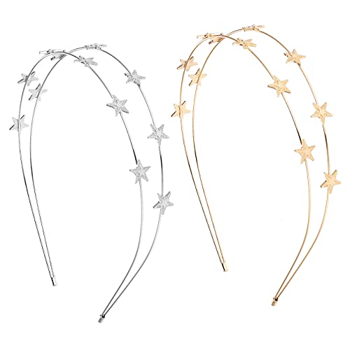 WLLHYF 2 Stück hohlen Stern Stirnbänder Stern Strass Haar Hoop Stirnband für Frauen Mädchen Perle Strass Kopfschmuck Hochzeit Kopfstück Braut Gold Silber Metall Haar Bands (2 Stück, Star-Stil 3) von WLLHYF