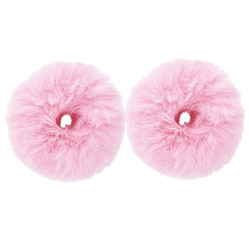 WLLHYF Packung mit 2 Kunstpelz-Haarbändern Hair Bobbles Scrunchies Flauschiger Haarstrang Pompom Ball Elastische Gummibänder Handgelenkband Pferdeschwanzhalter Haarschmuck für Frauen Mädchen von WLLHYF