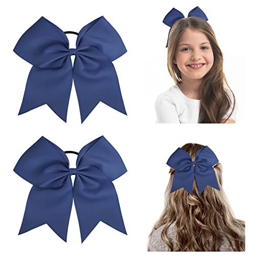 WLLHYF 2 STÜCKE Große Cheer Schleife 8 Zoll Jumbo Cheer Haarschleifen Pferdeschwanzhalter Gummiband für Cheerleader Teenager Mädchen College Sport Weiß Cheerleading Schleife Haarschmuck (Marineblau) von WLLHYF