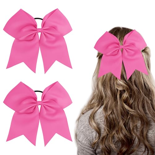 WLLHYF 2 STÜCKE Große Cheer Schleife 8 Zoll Jumbo Cheer Haarschleifen Pferdeschwanzhalter Gummiband Handgefertigt für Cheerleader Teenager Mädchen College Sport Cheerleading Schleife Haarschmuck(Rosa) von WLLHYF