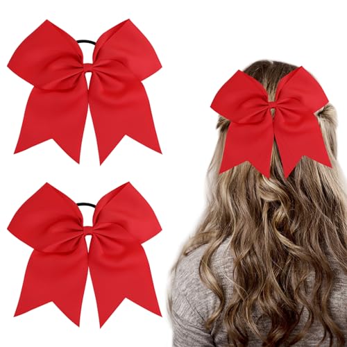 WLLHYF 2PCS große Cheer Haar Bögen 8 Zoll Jumbo Pferdeschwanz Bögen elastische Haarband handgefertigte rote Schleife Weihnachten Haarschmuck für Cheerleader Teenager Mädchen College Sport (rot) von WLLHYF