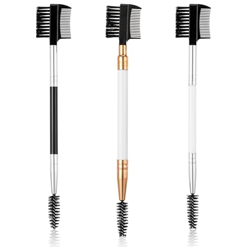 WLLHYF 3 STÜCKE Augenbrauenbürste Wimpernkamm, Tragbarer Wimperntrenner Augenbrauenbürste Doppelkamm Doppelkopf Professionelle Augen Make-up-Werkzeuge für Frauen Mädchen (Schwarz, Weiß, Gold) von WLLHYF