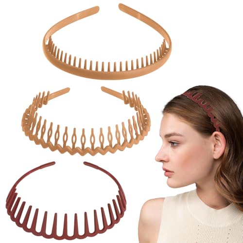 WLLHYF 3 Stück Haifischzahn-Haarkamm aus Kunststoff rutschfestes Stirnband gewellte Zähne Haarreifen modisches müheloses Haarband Haar-Accessoire für Frauen Mädchen Männer (Set 4) von WLLHYF