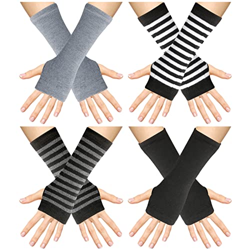 WLLHYF Fingerlose Handschuhe Cosplay Armwärmer Kawaii Schwarz Ellenbogen Warm Legwarmers Ärmel Gestreift Gothic Outfit Mode Goth Kleidung Herbst Winter Zubehör, 4 Paar Kurze Muster, Short von WLLHYF