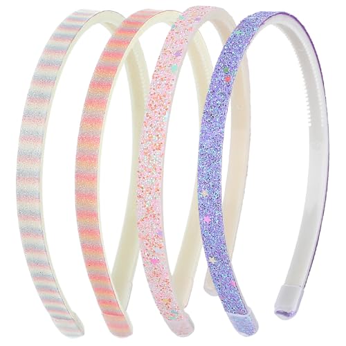 WLLHYF 4 Stück Glitzer-Haarband Buntes Haar-Accessoire Kunststoff Niedlich Rutschfest Glitzernd Konfetti Regenbogen-Haarbänder mit Zähnen für Kleine Mädchen (2 Streifen 2 Sterne) von WLLHYF