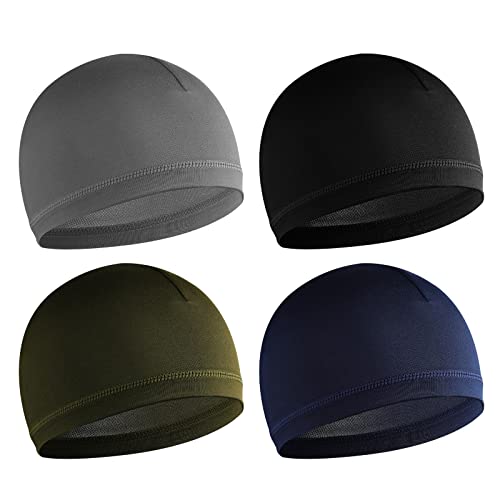 WLLHYF 4 Stück Schädelkappen für Männer, weiche Beanie-Wellenkappe, elastische, multifunktionale Kopfbedeckung, Schlafmützen, feuchtigkeitsableitende Radsport-Laufmütze, Mehrfarbig, Einheitsgröße von WLLHYF