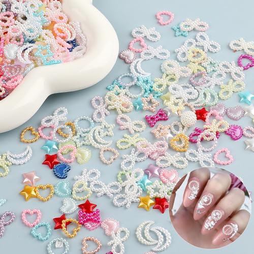 WLLHYF 480 Stück Nail Art Nagel Charms 3D Nagel Bunt DIY Dekorationen Mehrere Formen Stern Schleife Blume Herz Nagel Zubehör für Frauen Mädchen von WLLHYF