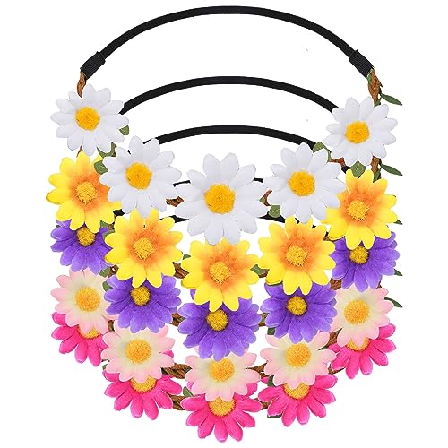 WLLHYF 5 Stück Gänseblümchen-Blumen-Hippie-Blumen-Stirnband modische Blumenkrone Feen-Kopfschmuck hawaiianische Haarblumen für Sommerdekoration Zubehör Festival Hochzeit Party Tiara Damen und Mädchen von WLLHYF