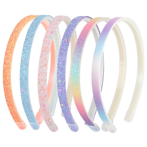 WLLHYF 6 Stück Glitzer Stirnband Niedliche Glitzernde Rutschfeste Stirnbänder aus Kunststoff mit Zähnen Regenbogen-Bling Süße Haarbänder Haarschmuck für Kleine Mädchen Haar-Accessoires von WLLHYF