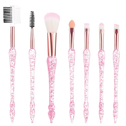 WLLHYF 7 Pack Glitzer-Make-up-Pinsel-Set Stilvolle Kosmetikpinsel Glitzernde Pailletten Puderpinsel Kristall Professionelle Mischpinsel für Grundierung Lidschatten Concealer Lippen Eyeliner (Rosa) von WLLHYF