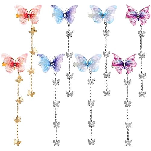 WLLHYF 8 Stück Schmetterlings-Quasten-Haarspangen bewegliche Stoff-Schmetterlings-Haarnadel mit abnehmbarer Quaste niedliche Strass-Haarnadeln antike seitliche Haarspangen für Frauen Mädchen(Stil 2) von WLLHYF