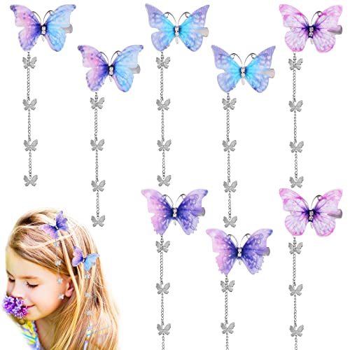 WLLHYF 8 Stück Schmetterling Quaste Haarspangen bewegliche Stoff Schmetterling Haarnadel mit abnehmbarer Quaste niedlichen Strass Pins Seite Clip Haarspangen Zubehör für Frauen Mädchen(Stil 1) von WLLHYF