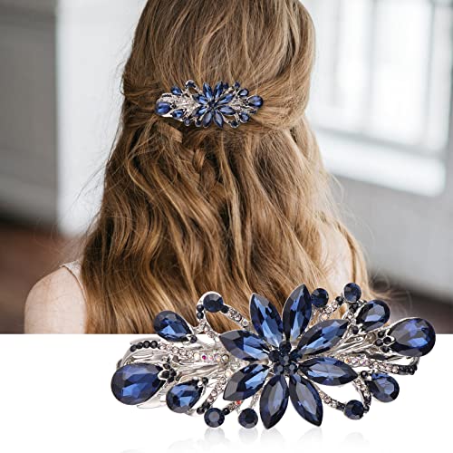 WLLHYF Blume Haarspangen, Vintage Strass Stil Barrettes, Luxus Schmuck Design Haarnadel, Metall Frühling Haarspange Clips, Haar-Accessoires für Frauen Mädchen (Blau) von WLLHYF