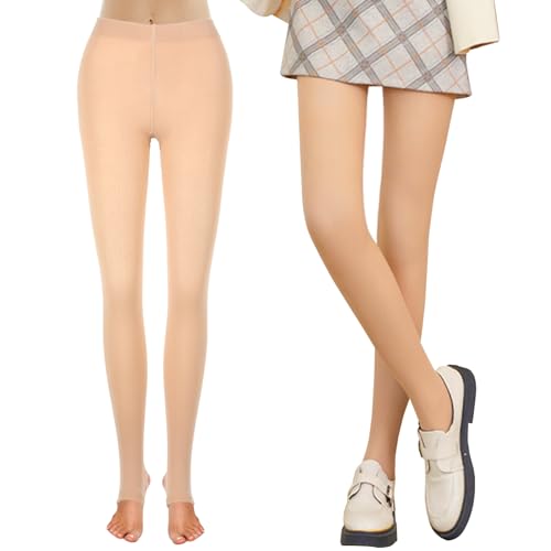 WLLHYF Damen-Strumpfhose mit Fleece-Futter, Warme Winterstrumpfhose Weiche Fleece-Strumpfhose Leggings Blickdichte Hautfarbene Strümpfe Strumpfhose mit Fersenloch von WLLHYF