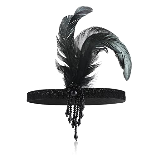 WLLHYF Feder Kopfbedeckung Stirnband Flapper Kopfschmuck Schwarz Kopfbedeckung 1920er Jahre Mode Bling Strass Haarschmuck für Frauen Mädchen Gatsby Themen Party Dekoration von WLLHYF