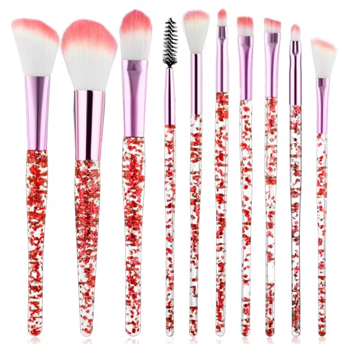 WLLHYF Glitzer Kristall Make up Pinsel Set 10 Teilig Bling Professionelle Foundation Concealer Lidschatten Eyeliner Rouge Lippenmischung Synthetische Pinsel Werkzeugset Essentials (Rot) von WLLHYF