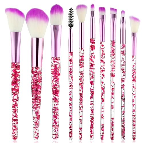 WLLHYF Glitzer Kristall Make up Pinsel Set, 10 Teilig Bling Professionelle Foundation Concealer Lidschatten Eyeliner Rouge Lippenmischung Synthetische Pinsel Werkzeugset Essentials (Lila) von WLLHYF