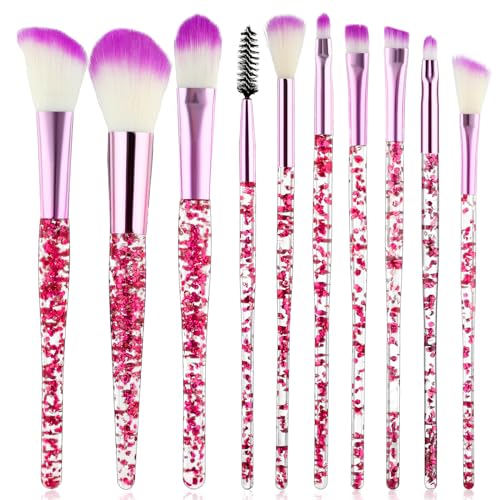 WLLHYF Glitzer Kristall Make up Pinsel Set 10 teilig Bling Professionelle Foundation Concealer Lidschatten Eyeliner Rouge Lippenmischung Synthetische Pinsel Werkzeugset Essentials (Lila) von WLLHYF