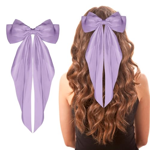 WLLHYF Haarspangen mit großer Schleife langer Schwanz französisches Band Haarnadeln weiche seidige Satin-Haarspange Metall-Bogenknoten-Clips Accessoires der 90er Jahre für Frauen Mädchen (Lila) von WLLHYF