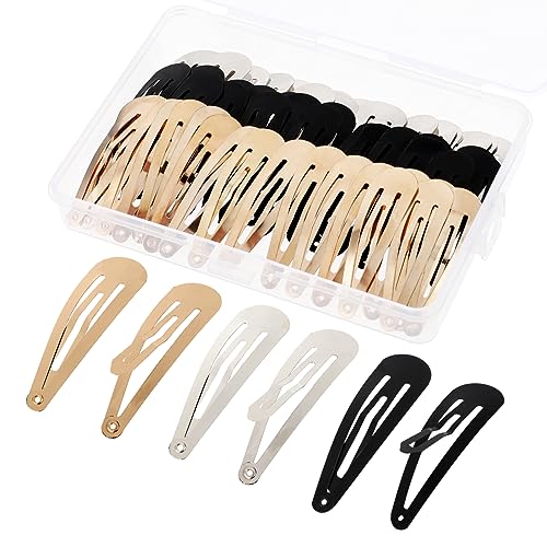 WLLHYF 60 Stück Snap Haarspangen Damen, Haarschmuck mit Box für Mädchen(Gold, Silber, Schwarz) von WLLHYF