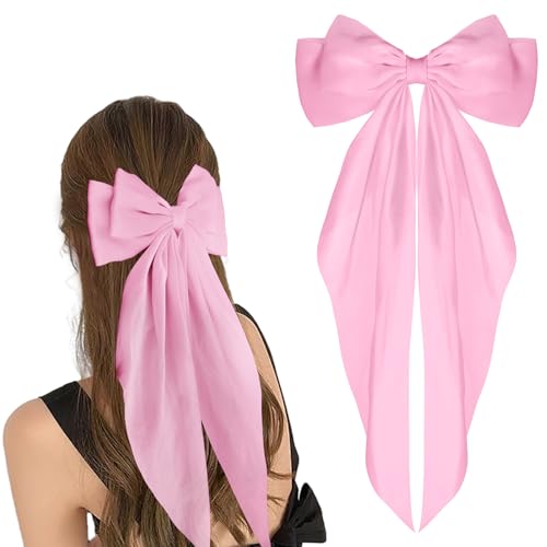 WLLHYF Haarspangen mit großer Schleife, langer Schwanz, französisches Band, Haarnadeln, weiche, seidige Satin-Haarspange, 90er-Jahre-Schleife, Clips für Party, Frauen und Mädchen (Rosa) von WLLHYF