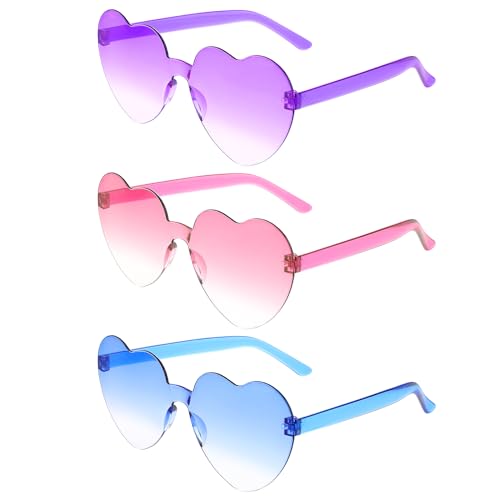 WLLHYF Herz-Party-Sonnenbrille randlos Süßigkeiten transparent Hippie-Brille Retro-Spaß bunte Brille für Cosplay Party Strand (3, Farbset 2) von WLLHYF