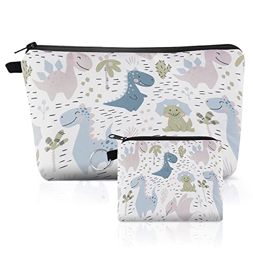 WLLHYF Kosmetiktasche mit Münzen Geldbörsen 2 PCS Set Kleingeld Tasche für Frauen Mädchen Schminktasche wasserdicht Reise Toilettenartikel Tasche Kosmetik Pinsel Veranstalter (Dinosaurier) von WLLHYF