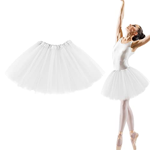 WLLHYF 3 Lagen Mädchen Tutu Rock Tüll Einfarbig Balletttanz Rock Prinzessin Party Favor Kleid Rock für Frauen Mädchen Teen Erwachsene 2-18 Jahre (Weiß) von WLLHYF