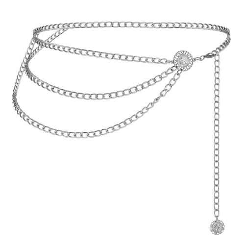 WLLHYF Silber Taille Kette Gürtel Mode Mehrschichtige Bauchkette Party Körperschmuck Verstellbare Taillenbänder Körper Dekoration Taillenkette für Frauen und Mädchen von WLLHYF