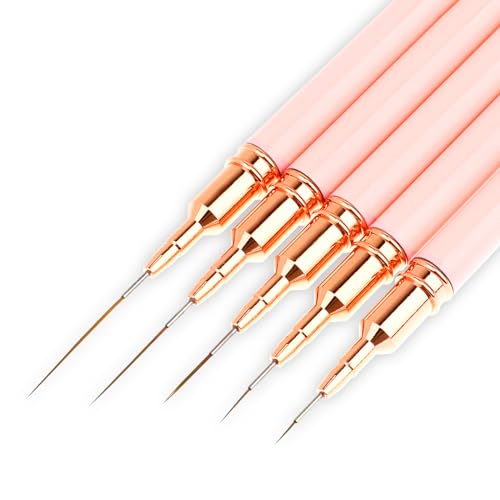 WLLHYF Nail Art Liner-Pinsel 5-teiliges Gel-Nagellack-Malerei-Nagel-Punkt-Zeichnungs-Werkzeug für lange Linien Kunst-Design-Stift-Set Metallgriff Nail-Art-Design-Pinsel für Frauen von WLLHYF