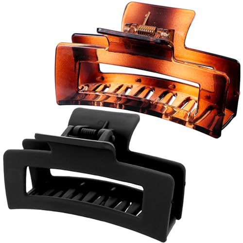 WLLHYF Quadratische Klauenclips 2 Stück 8.5 cm Mittlere Haarklammern Matt Rutschfest Modisch Starker Halt Bananen Clips Haarstyling ZubehöR Für Frauen Und Mädchen (Schwarz Bernstein) von WLLHYF
