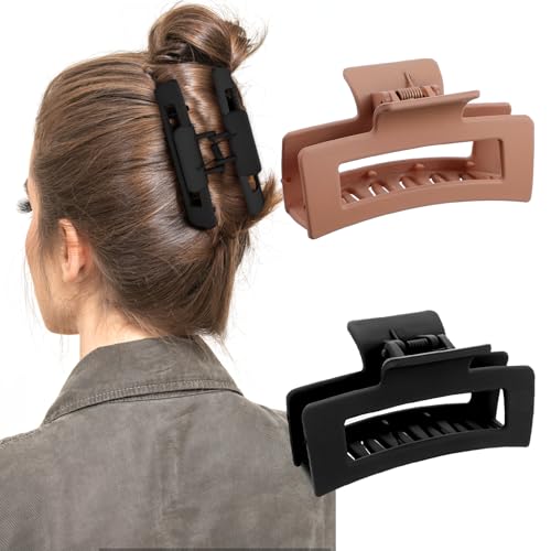 WLLHYF Quadratische Klauenclips 2 Stück 8.5 cm Mittlere Haarklammern Matt Rutschfest Modisch Starker Halt Bananen Clips Haarstyling ZubehöR Für Frauen Und Mädchen (Schwarz Hellbraun) von WLLHYF