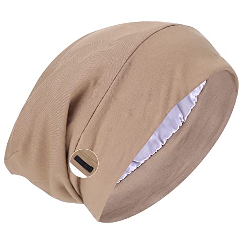 WLLHYF Seidenhaube, Schlafkappe, weiche Haarwickel, Satin-gefütterte Beanie, verstellbare Turbanmütze, Krankenschwester-Kappe, Haube für mittelgroße, lockige, krauses Haar, Chemotherapie-Hut für Damen von WLLHYF