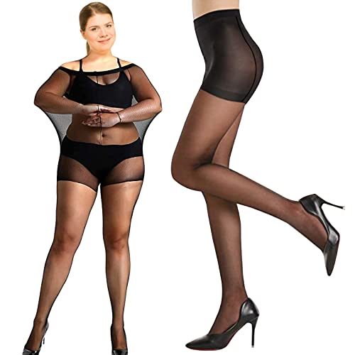 WLLHYF Schwarze Strumpfhose für Damen, seidig, durchscheinend, matt, verstärkte Zehen-Strumpfhose, leichte Stützbeine, perfekte Passform, Schwarz, L Große Größen von WLLHYF