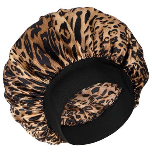 WLLHYF Seidenhaube für Herren, Satin-Haube, doppellagig, elastisches Band, Seide, Schlafkappe, schwarz, weich, verstellbar, Haarwickel, große Hauben für Frauen zum Schlafen von WLLHYF
