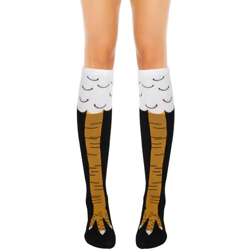 WLLHYF Socken mit Hühnerbeinen Verrückte lustige Overknee Socken Kreative Neuheit Socken Ofenrohrsocken Kniehohe Truthahnsocken Halloween für Frauen und Mädchen von WLLHYF