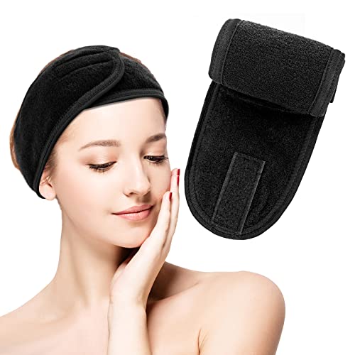 WLLHYF Spa Gesicht Stirnband Verstellbares Make-up Stirnband Mikrofaser Haarband Stretch Handtuch Magic Sticker Hautpflege Haarband für Frauen Mädchen Waschen Gesicht Bad Yoga Make-up Sport (Schwarz) von WLLHYF