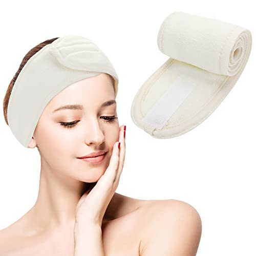 WLLHYF Spa Gesicht Stirnband Verstellbares Make-up Stirnband Mikrofaser Haarband Stretch Handtuch Magic Sticker Hautpflege Haarband für Frauen Mädchen Waschen Gesicht Bad Yoga Make-up Sport (milchig) von WLLHYF