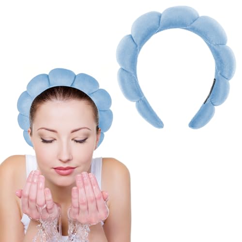 WLLHYF Spa-Stirnband Dick Gepolstert Haarreifen Modisches Schwamm-Frottee-Haarband rutschfestes Haar-Accessoire für Frauen und Mädchen Waschen von Gesicht Hautpflege Make-up(Blau) von WLLHYF