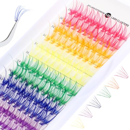 WLLHYF Wimpernverlängerungs-Set 120 Stück DIY-Wimpern-Cluster einzelne 14 mm 16 mm gemischte weiche falsche Wimpern Regenbogen-bunte Cluster-Wimpern wiederverwendbare flauschige Wimpern für Frauen WLLHYF Wimpernverlängerungs-Set 120 Stück DIY-Wimpern-Cluster einzelne 14 mm 16 mm gemischte weiche falsche Wimpern Regenbogen-bunte Cluster-Wimpern wiederverwendbare flauschige Wimpern für Frauen von WLLHYF